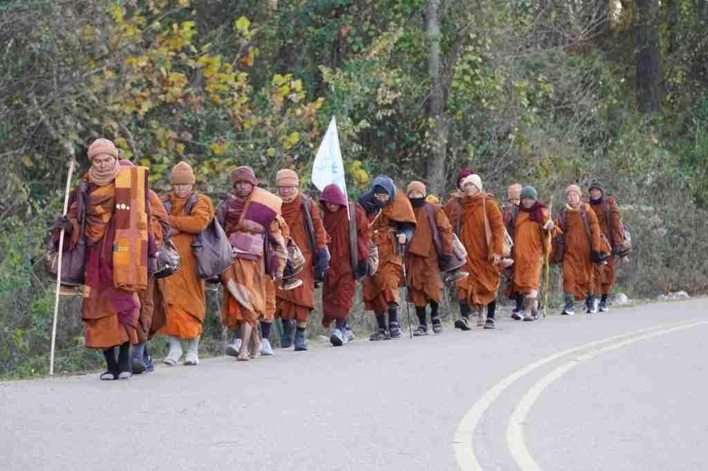 Buddhist monks walking for peace on their journey through South Carolina