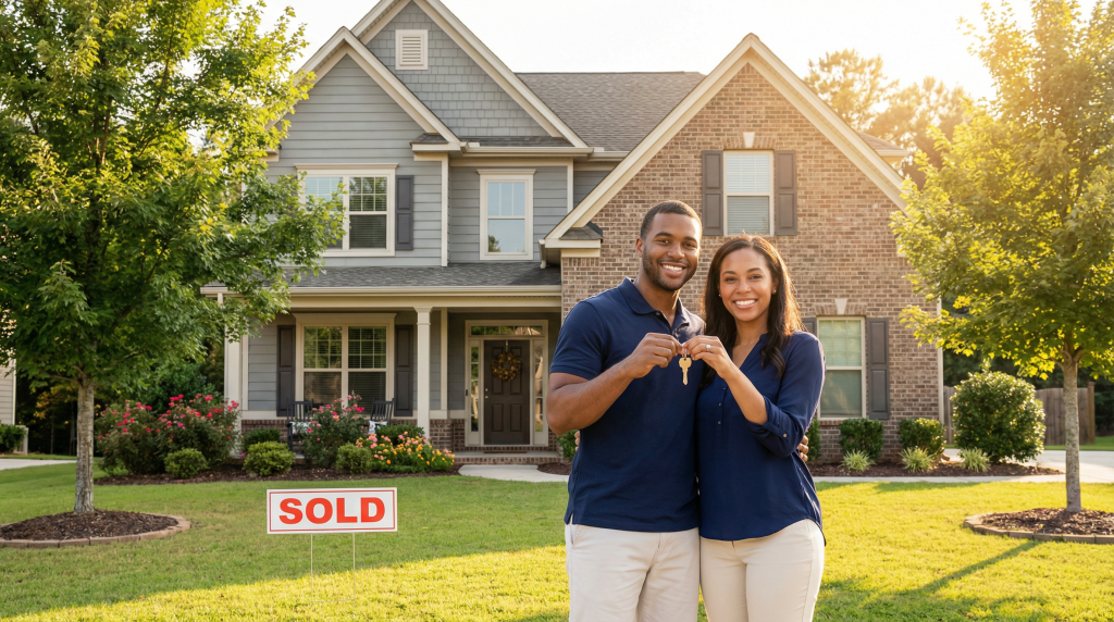 First time home buyer Fort Mill neighborhood with houses and trees