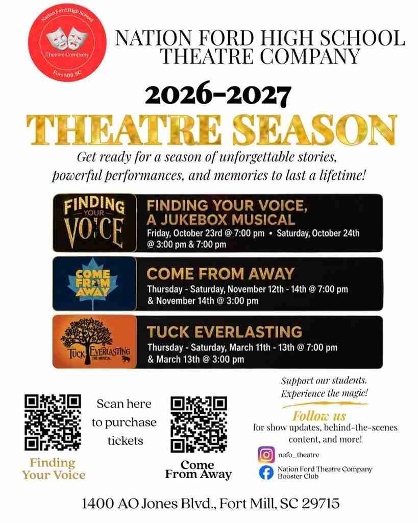 Nation Ford High School Theatre Company Announces Fall Season of Two Productions in Fort Mill, SC