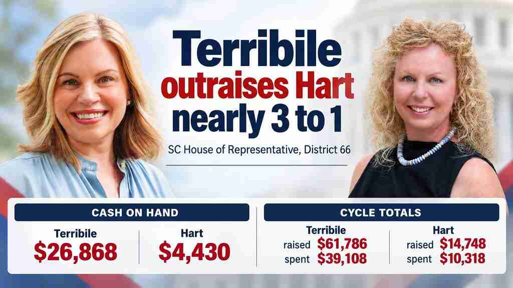 Terribile Outraises Hart Nearly 3 to 1 in District 66 Race Near Fort Mill, SC